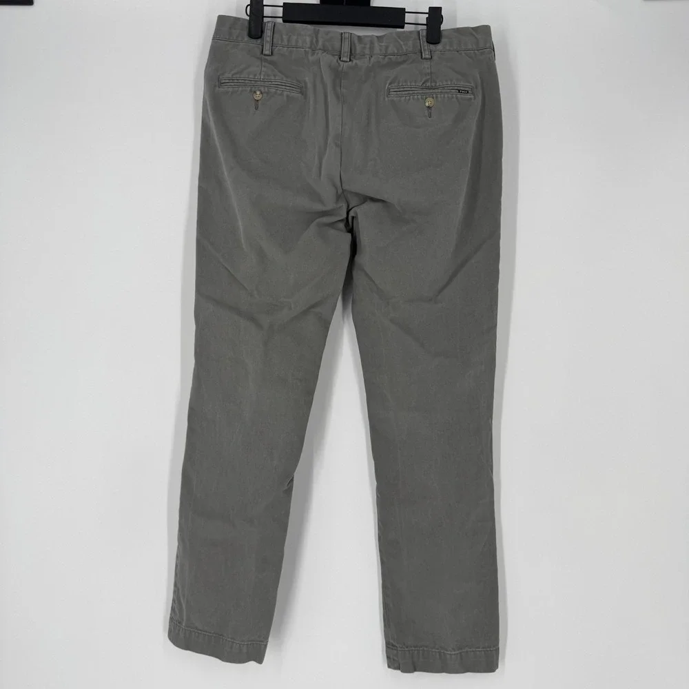 Polo Ralph Lauren Mens 34x32 Gray Slim Fit Chino Pants‎ Cotton Flat Front